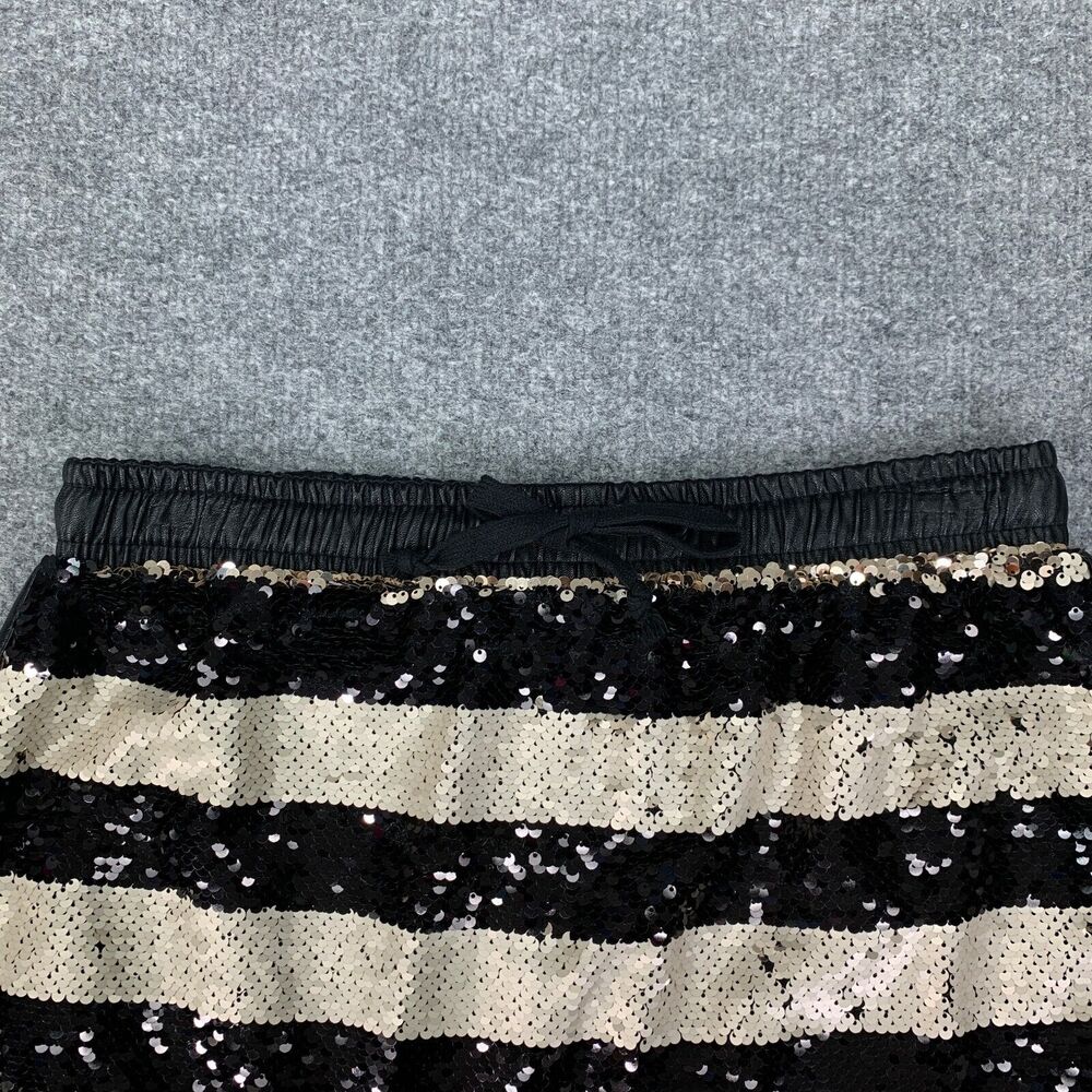 Gianni Bini Skirt Womens L Large Black Gold Jamie Striped Sequined Lined Mini - Picture 3 of 16
